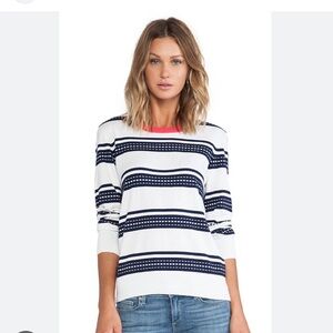 Equipment Shane sweater striped white and navy with pink collar size xs